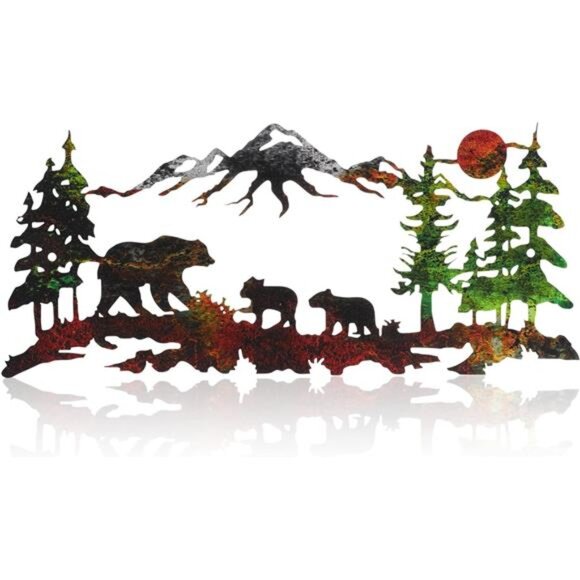 New Bronze Metal Bear Wall Art, Rustic Cabin Woodland‎ Decor, 11.8 x 5.1 Inch - Picture 1 of 8